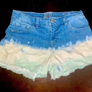 Justice denim tri colored shorts, girls size 14